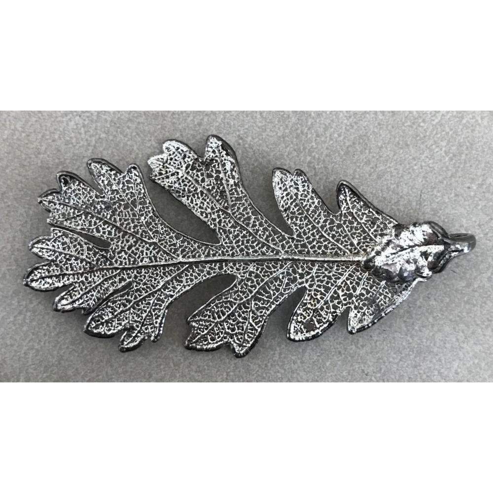Vintage Style Silverplate Silver Dipped Oak Leaf Nature Necklace Pendant 2.5"
